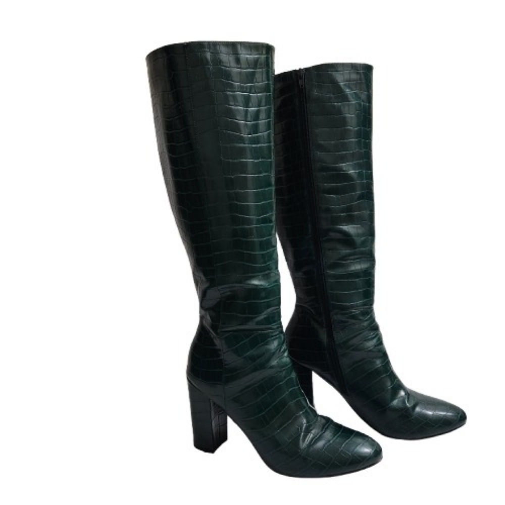 Madden Girl Ronni Dark Green Croc-embossed Knee High Boots - Picture 3 of 15